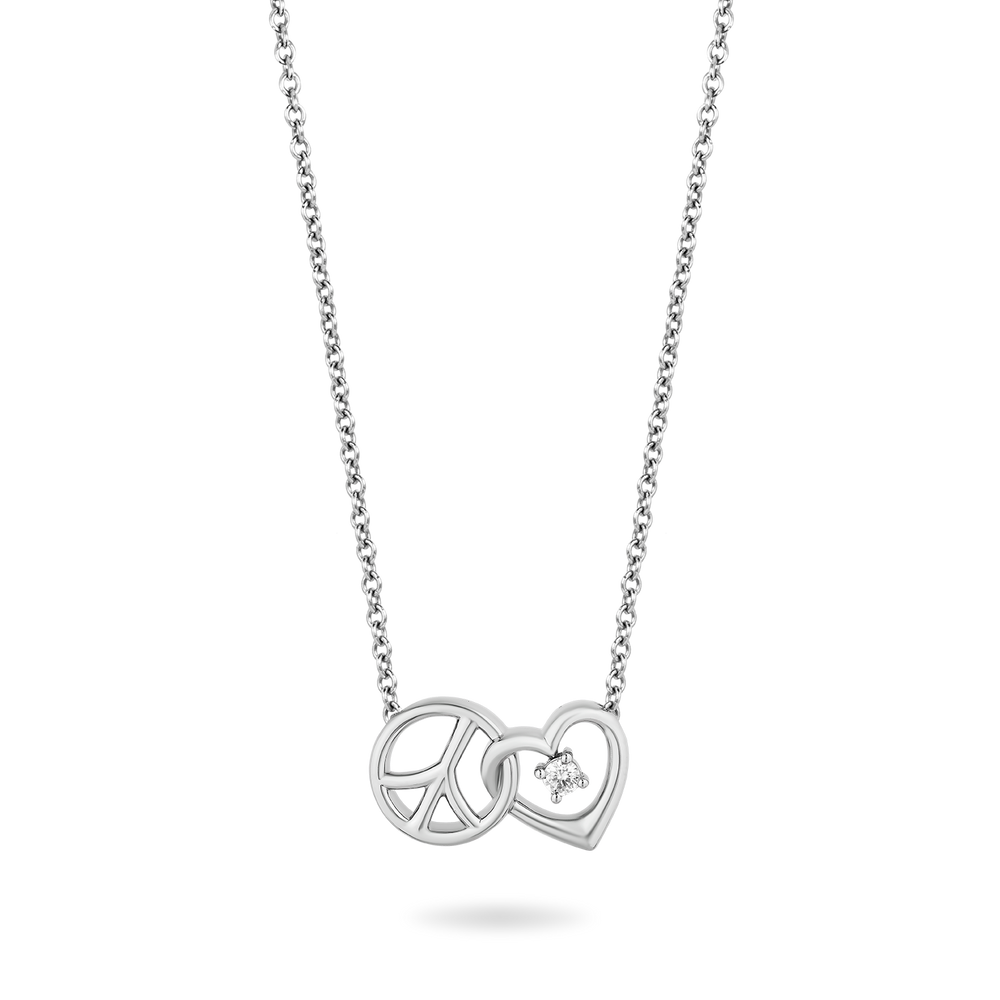 Hallmark Fine Jewelry Peace and Love Necklace in Sterling Silver with Diamond Accents