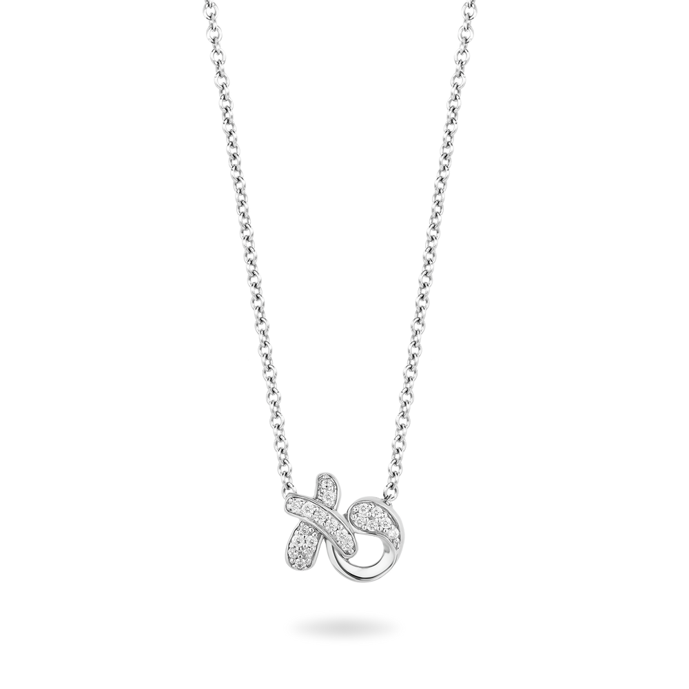 Hallmark Fine Jewelry Sculpted Hug and Kiss Necklace in Sterling Silver with 1/8 Cttw of Sparkling Diamonds