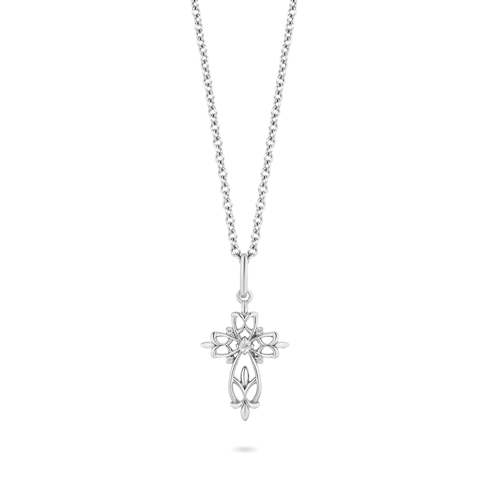 Hallmark Fine Jewelry Art Nouveau Lace Cross Pendant in Sterling Silver with Diamonds