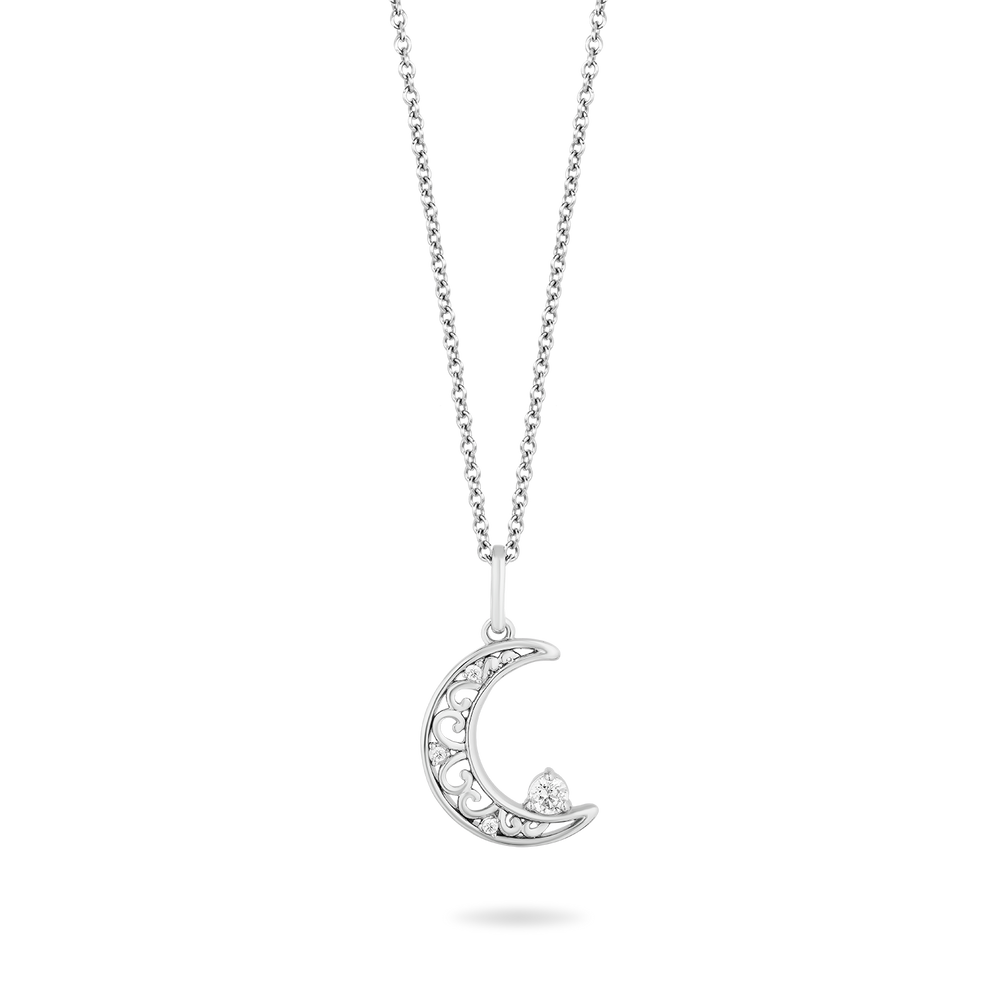 Hallmark Fine Jewelry Silvery Lace Moon Pendant in Sterling Silver with Diamonds
