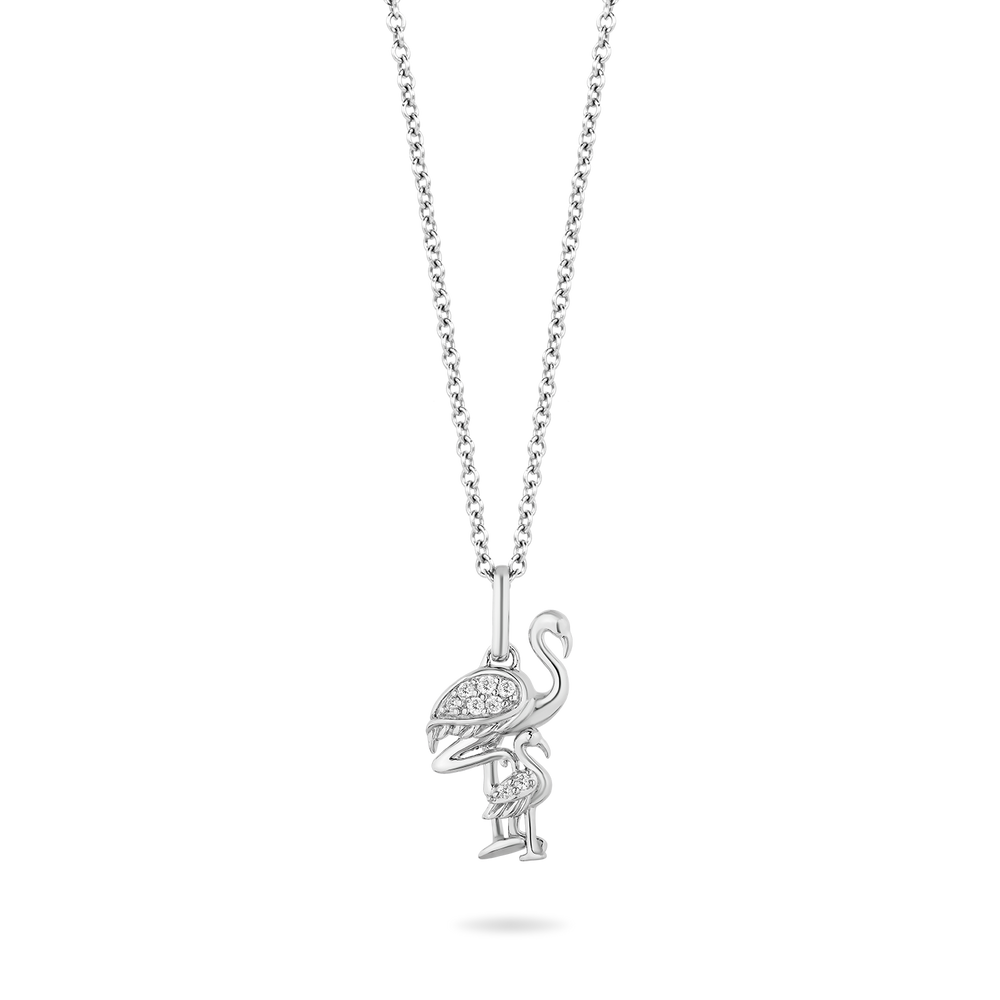 Hallmark Fine Jewelry Flamingo Family Pendant in Sterling Silver with Diamonds