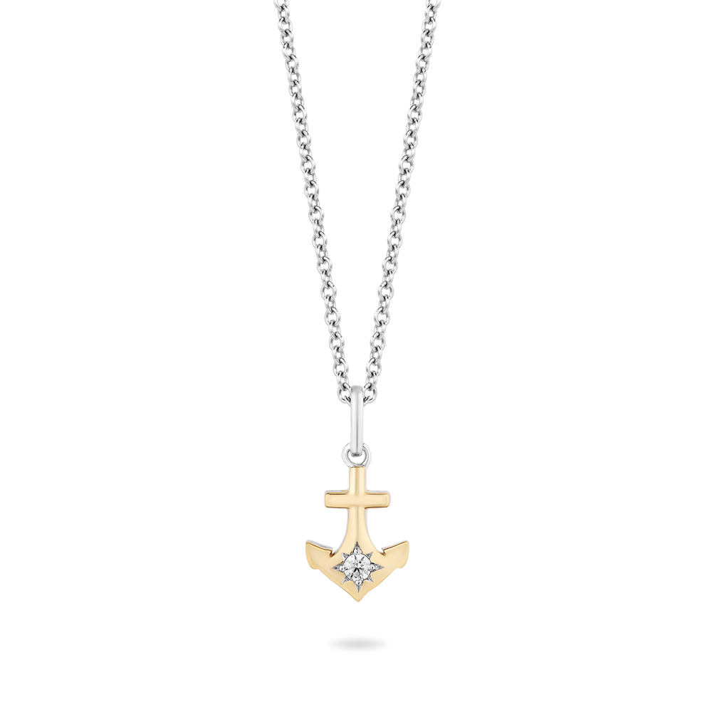 Hallmark Fine Jewelry Anchors Aweigh Pendant in 14K Yellow Gold & Sterling Silver with Diamond