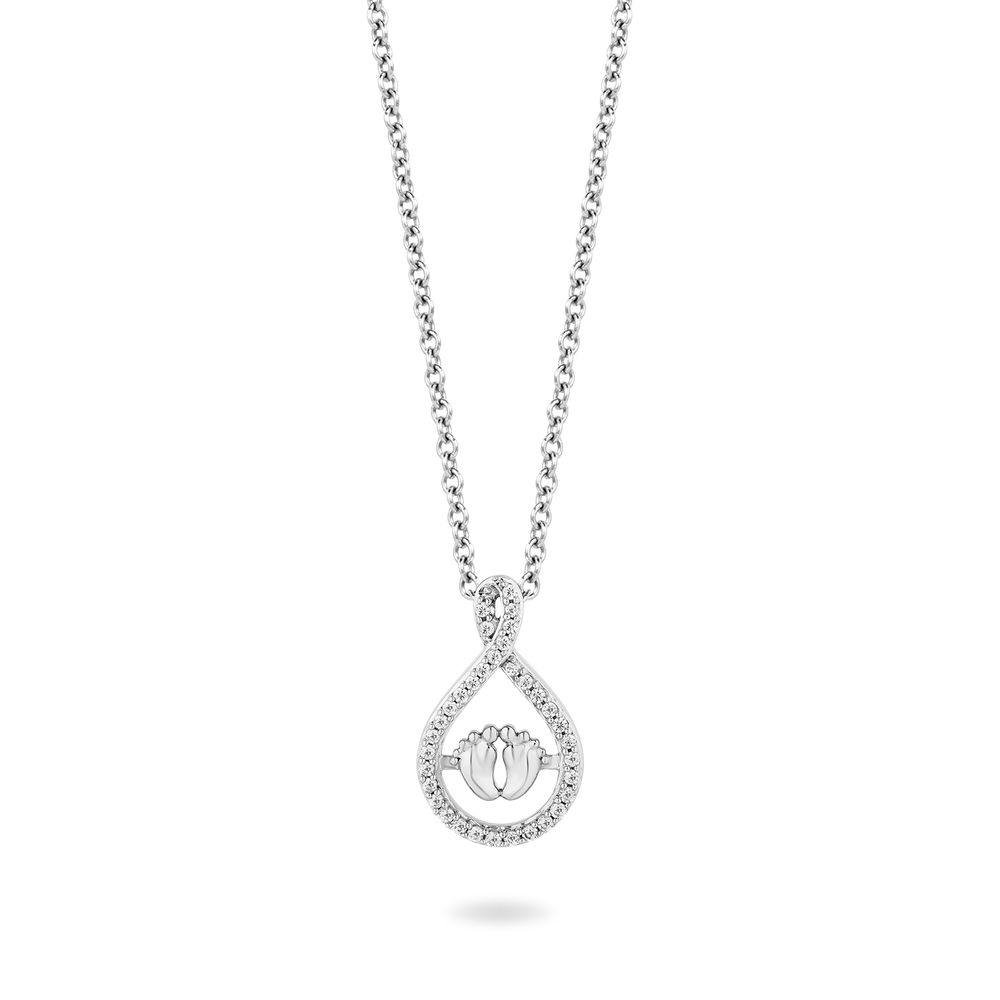 Hallmark Fine Jewelry Baby's Foot Pendant in Sterling Silver with 1/5 Cttw of Diamonds