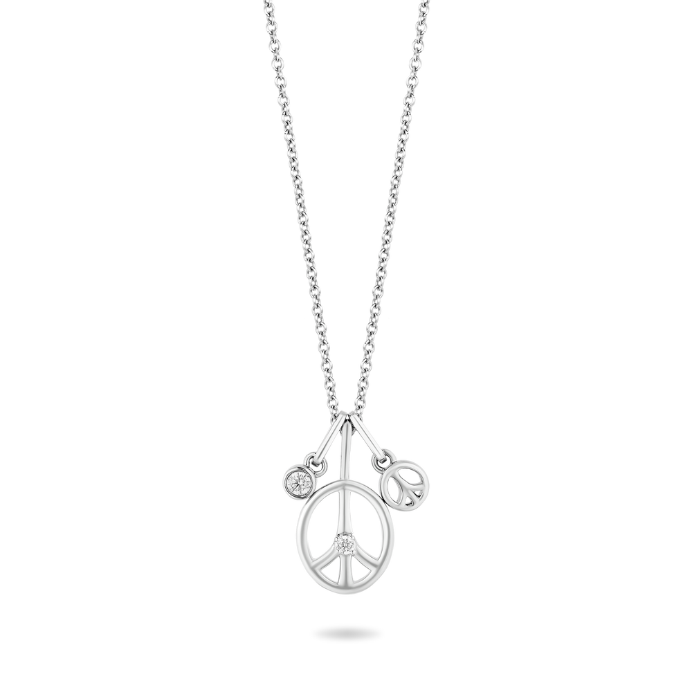 Hallmark Fine Jewelry Peace Sign Charms Pendant in Sterling Silver with 1/10 Cttw of Diamonds