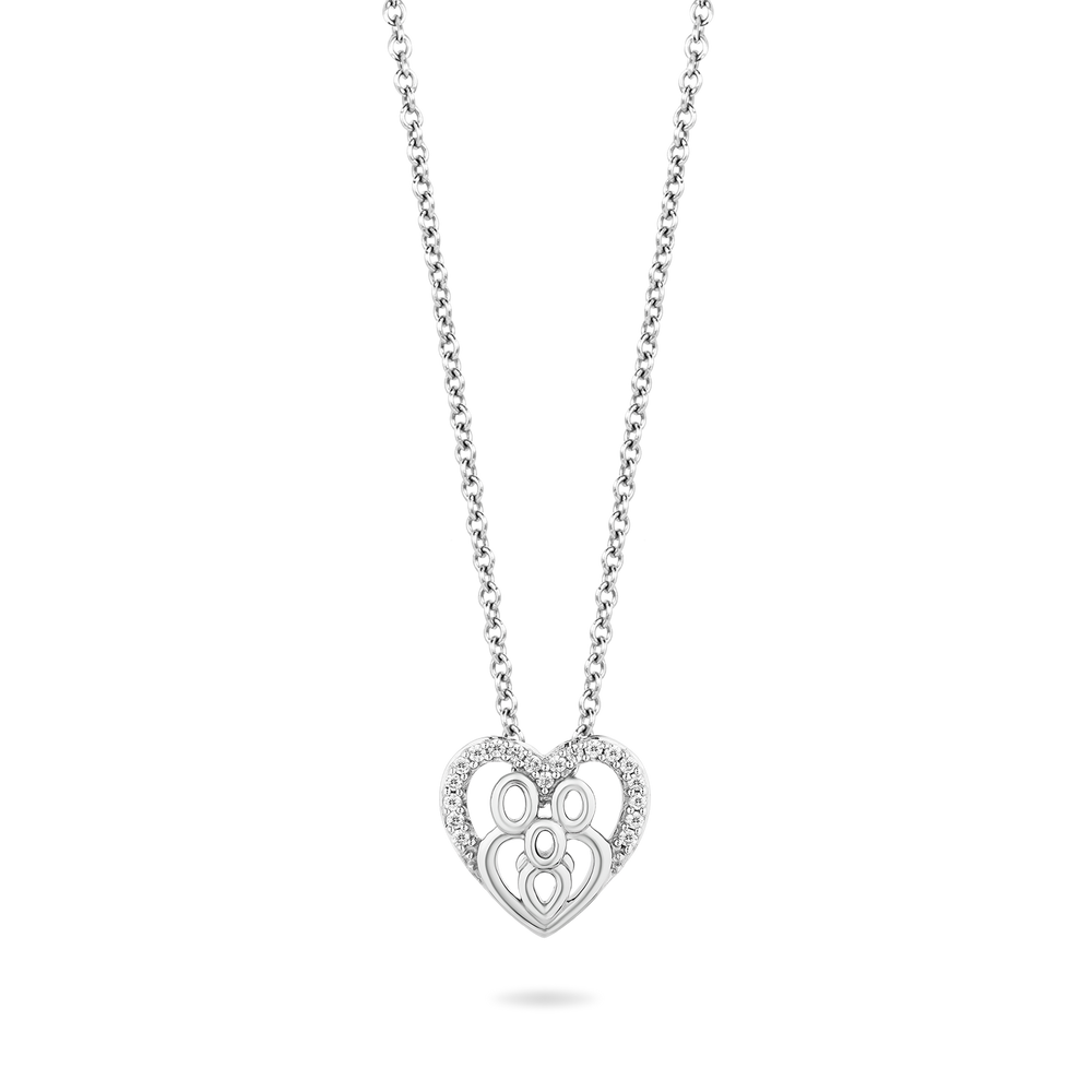Hallmark Fine Jewelry Family Heart Pendant in Sterling Silver with 1/10 Cttw of Diamonds