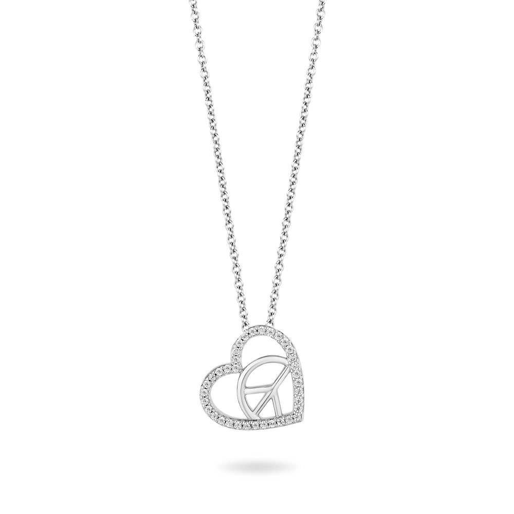 Hallmark Fine Jewelry Peace and Love Necklace in Sterling Silver with 1/5 Cttw of Diamonds