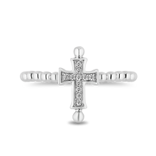 Load image into Gallery viewer, Hallmark Fine Jewelry Petite Beaded Cross Ring in Sterling Silver with Diamonds
