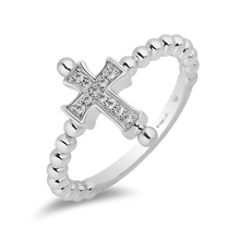 Load image into Gallery viewer, Hallmark Fine Jewelry Petite Beaded Cross Ring in Sterling Silver with Diamonds
