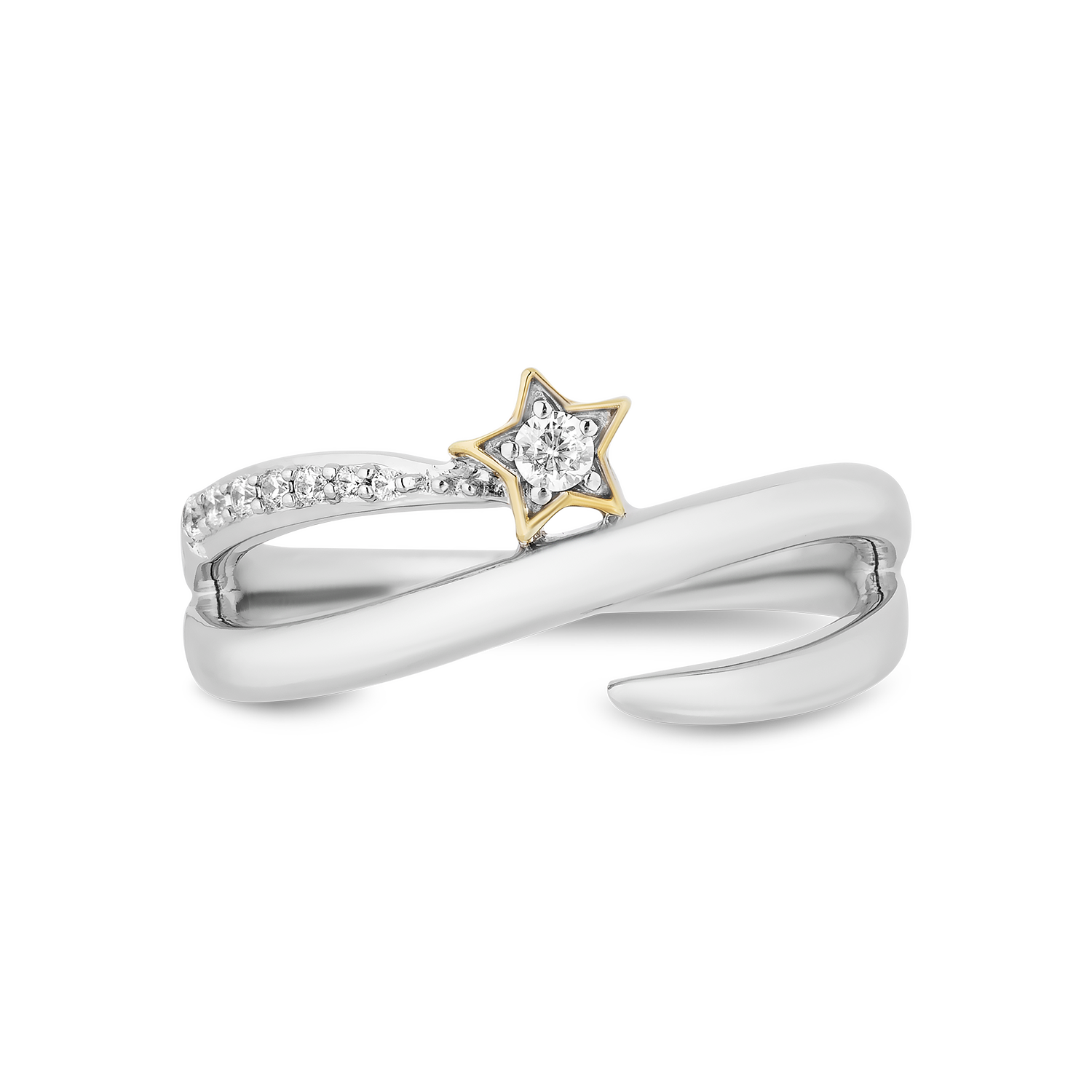 Hallmark Fine Jewelry Wrap Star Ring in Sterling Silver 14K Yellow Gold with Diamonds