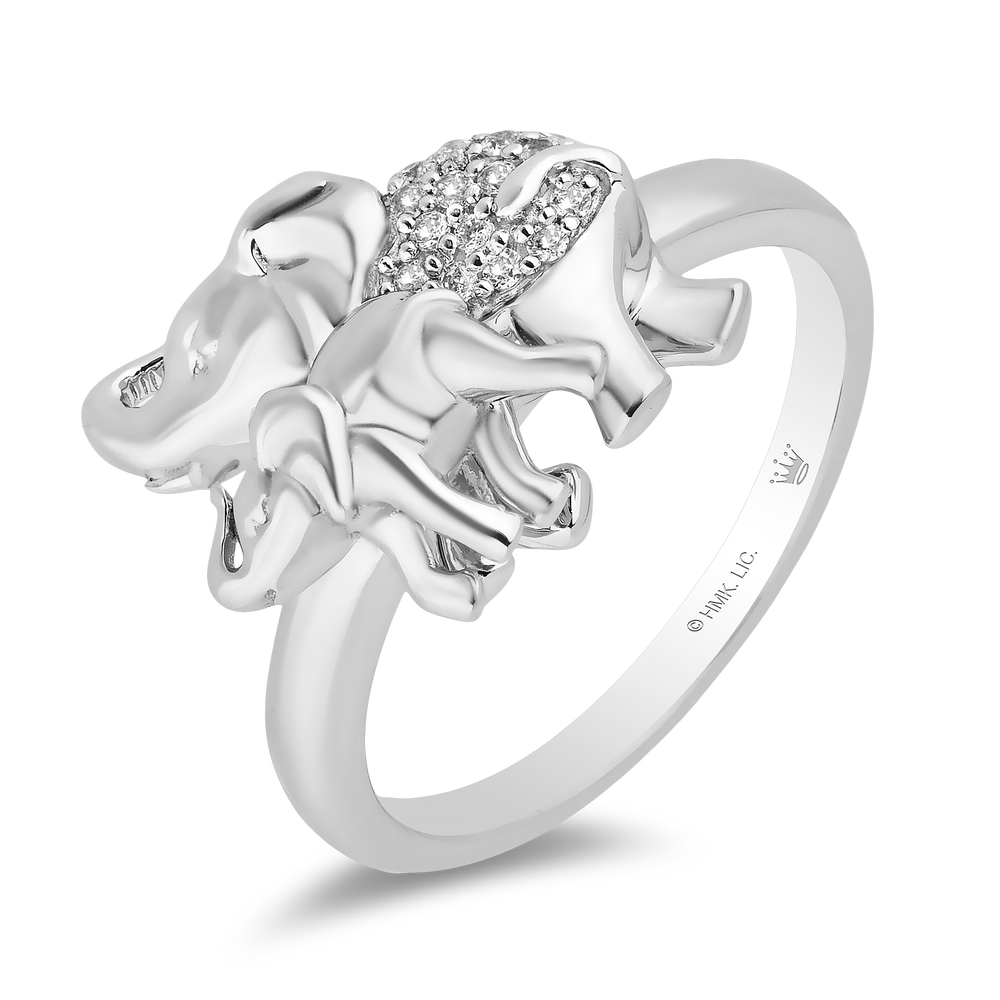 Hallmark Fine Jewelry Elephant Mama & Baby Ring in Sterling Silver with Diamonds