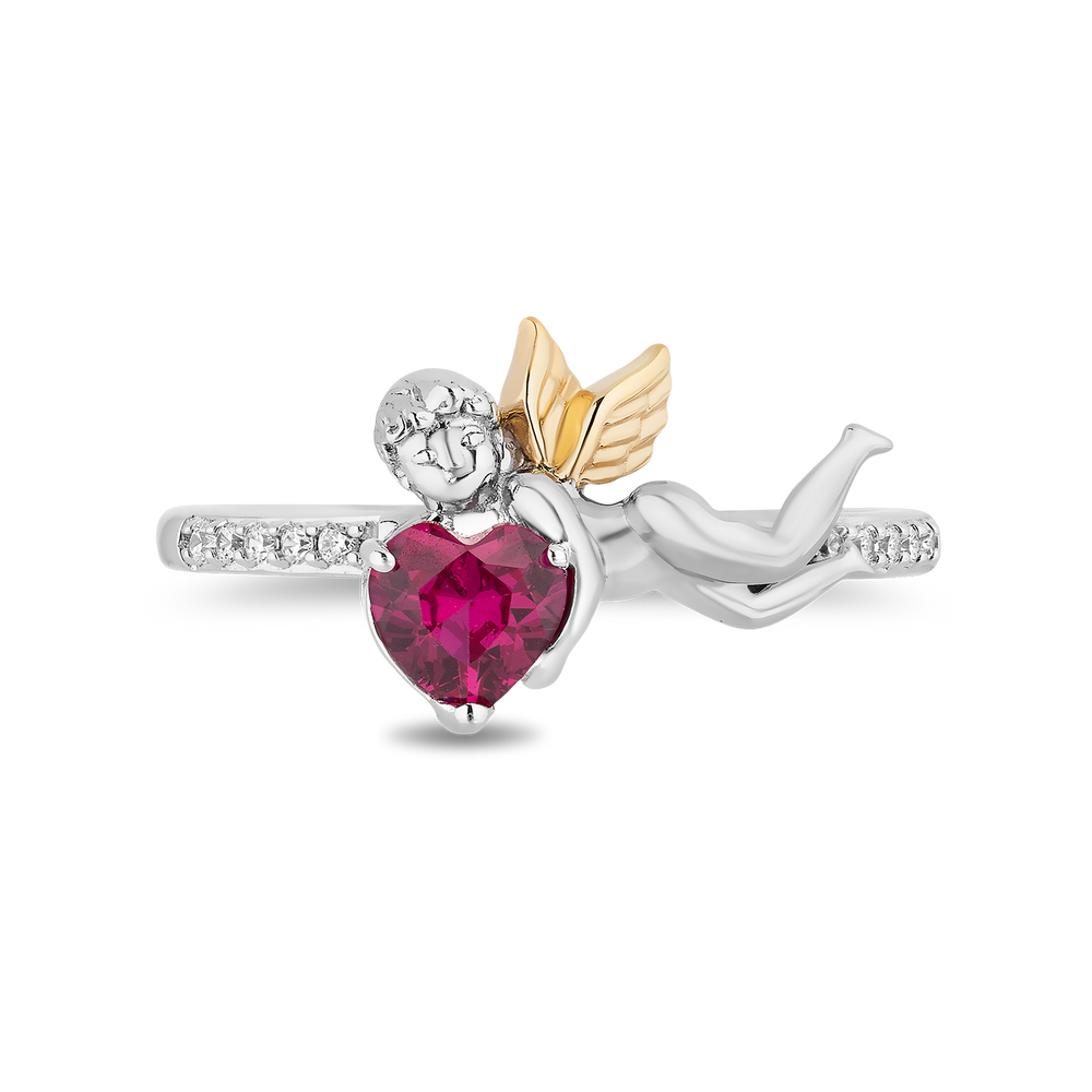 Hallmark Fine Jewelry Cupid’s Love Ring in Sterling Silver & 14K Yellow Gold with Diamonds & Created Ruby