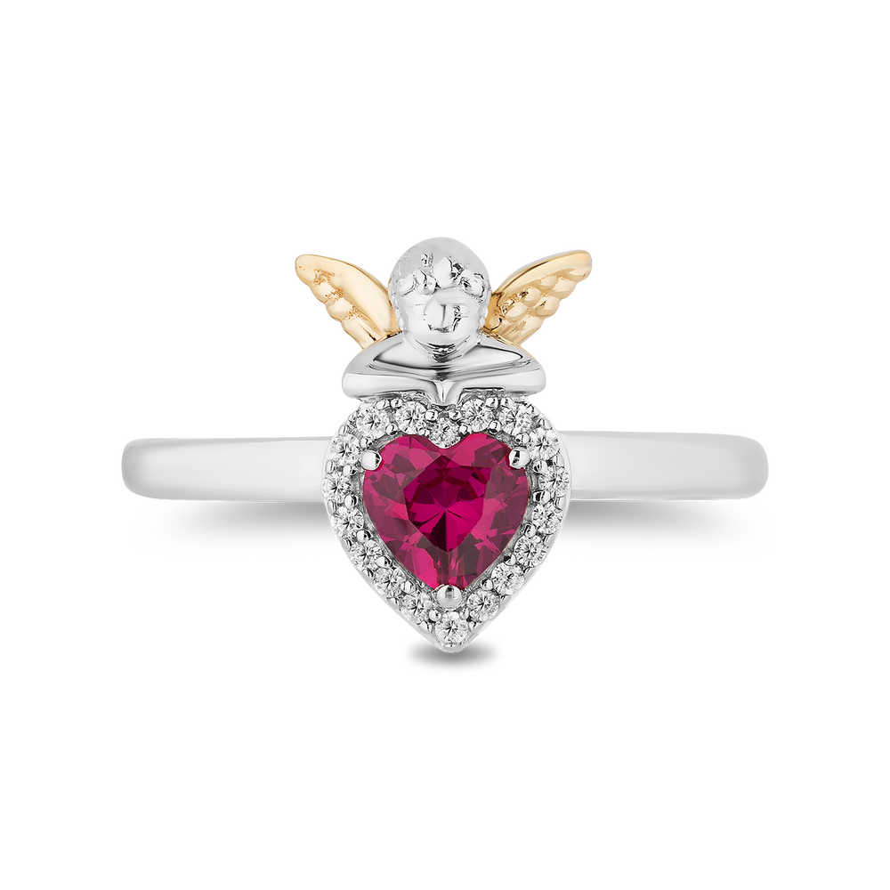 Hallmark Fine Jewelry I Heart You Ring in Sterling Silver & 14K Yellow Gold with Diamonds & Created Ruby