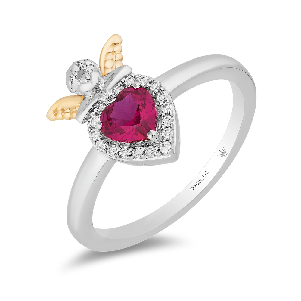 Hallmark Fine Jewelry I Heart You Ring in Sterling Silver & 14K Yellow Gold with Diamonds & Created Ruby