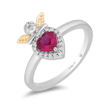Load image into Gallery viewer, Hallmark Fine Jewelry I Heart You Ring in Sterling Silver &amp; 14K Yellow Gold with Diamonds &amp; Created Ruby
