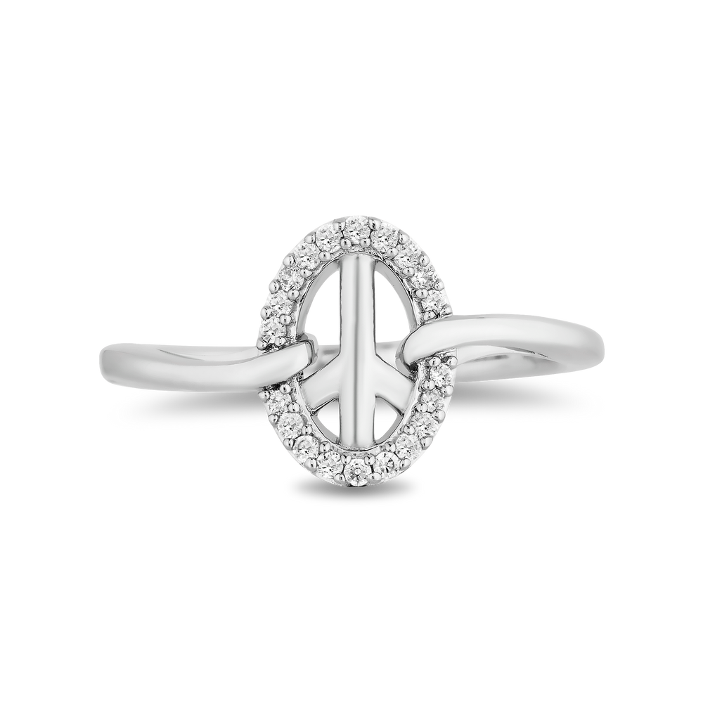 Hallmark Fine Jewelry Peace Sign Ring in Sterling Silver with 1/8 Cttw of Diamonds