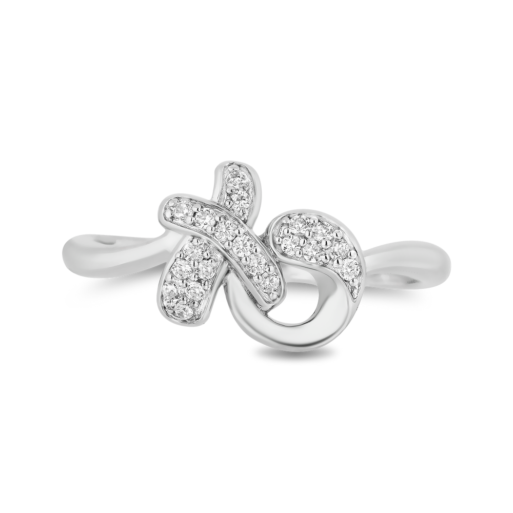 Hallmark Fine Jewelry Sculpted Hug and Kiss Ring in Sterling Silver with 1/8 Cttw of Sparkling Diamonds
