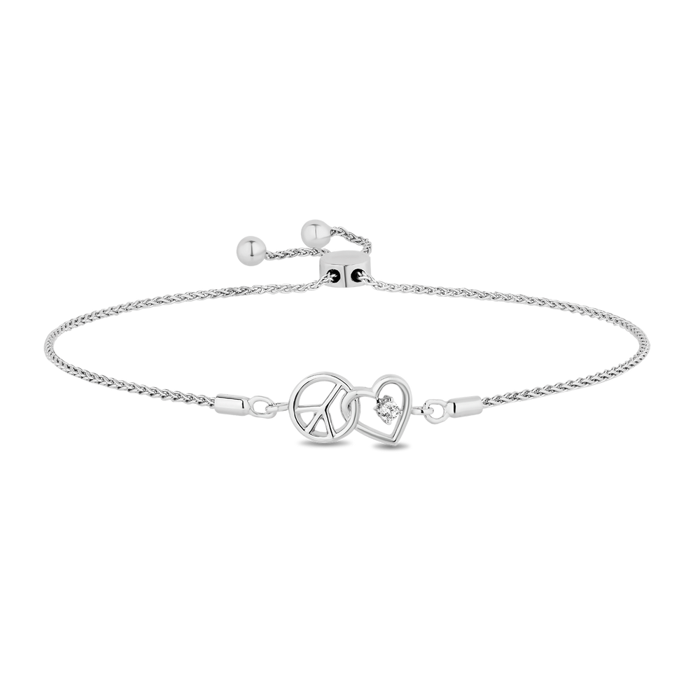 Hallmark Fine Jewelry Peace and Love Bolo Bracelet in Sterling Silver with Diamond Accents