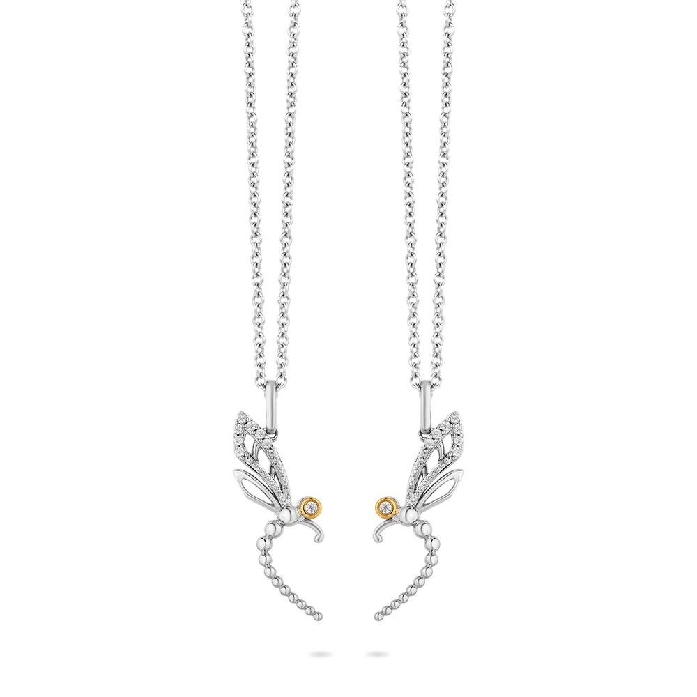 Hallmark Fine Jewelry Two-of-a-Kind Dragonfly Pendants in Sterling Silver and 14K Yellow Gold with Diamonds