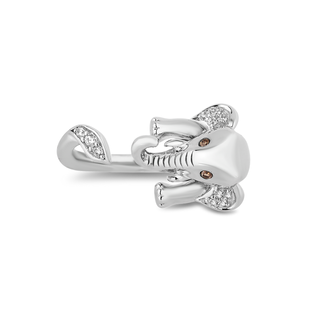 Hallmark Fine Jewelry Elephant Wrap Ring in Sterling Silver with White & Champagne Diamonds