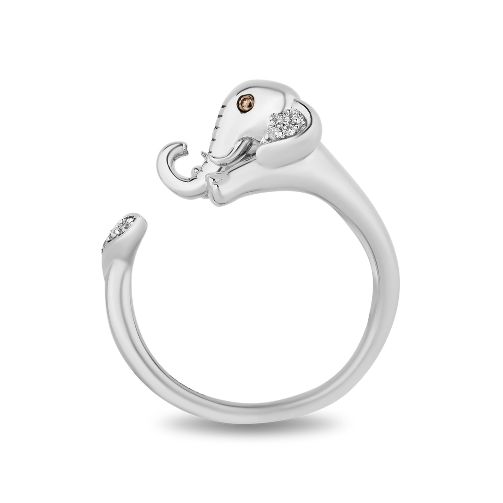 Hallmark Fine Jewelry Elephant Wrap Ring in Sterling Silver with White & Champagne Diamonds