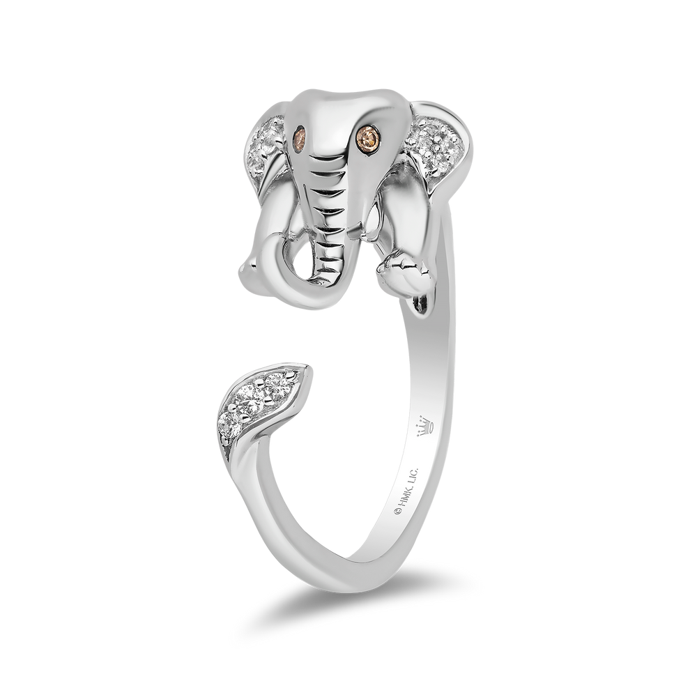Hallmark Fine Jewelry Elephant Wrap Ring in Sterling Silver with White & Champagne Diamonds