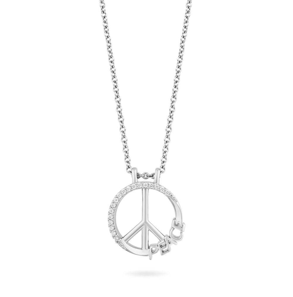 Hallmark Fine Jewelry Peace Sign Necklace in Sterling Silver with 1/10 Cttw of Diamonds