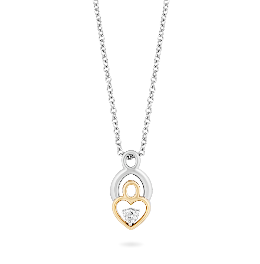 Hallmark Fine Jewelry Mother and Child Pendant in Sterling Silver and 14K Yellow Gold with 1/10 Cttw of Diamonds