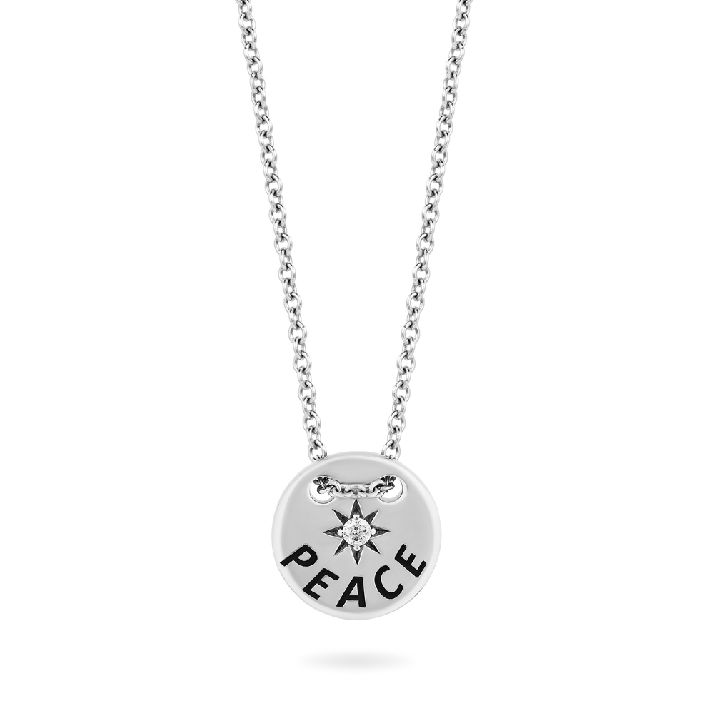 Hallmark Fine Jewelry "Peace" Necklace in Sterling Silver with Diamond Accents