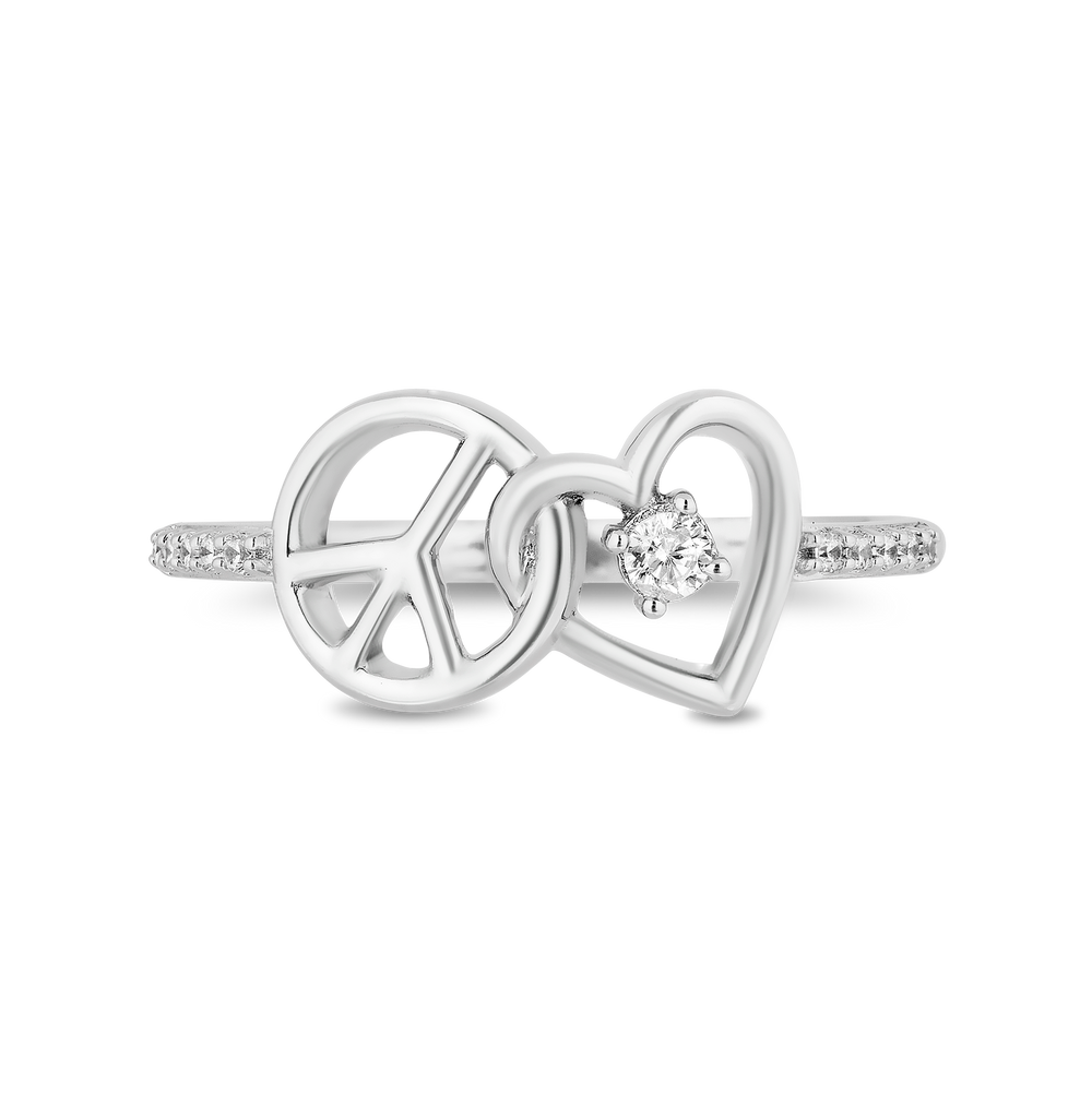 Hallmark Fine Jewelry Peace and Love Ring in Sterling Silver with 1/10 Cttw of Diamonds