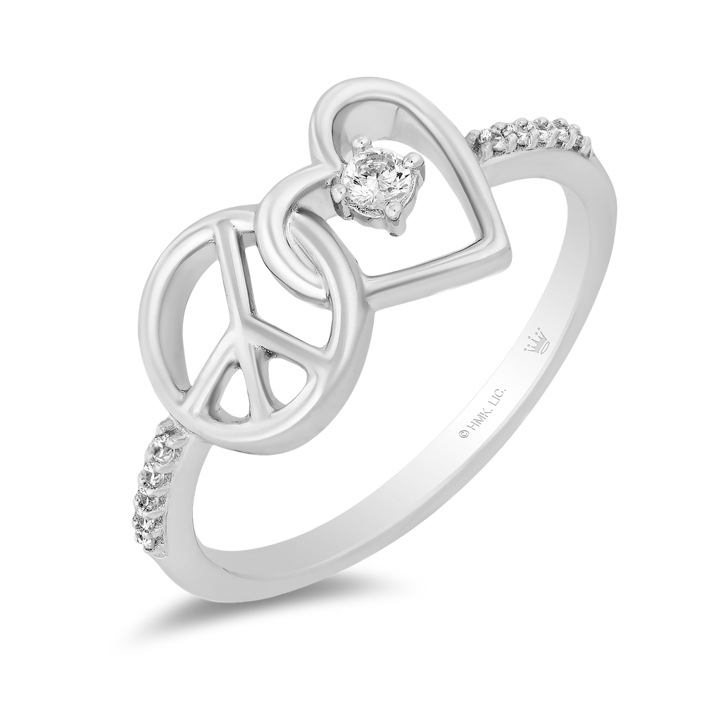 Hallmark Fine Jewelry Peace and Love Ring in Sterling Silver with 1/10 Cttw of Diamonds