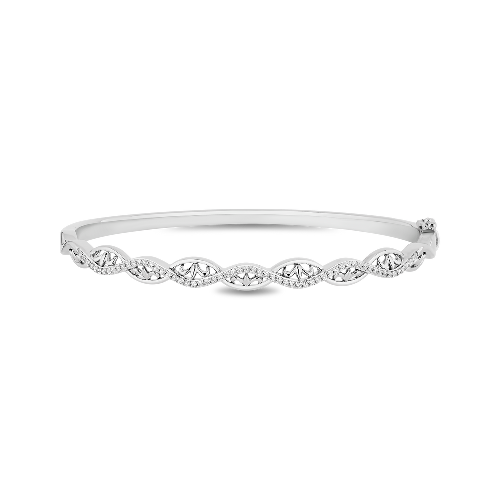 Hallmark Fine Jewelry Lace Twist Bangle in Sterling Silver with Diamonds