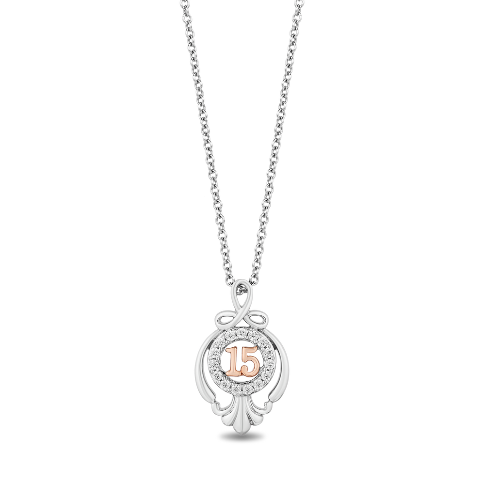 Hallmark Fine Jewelry Sweet 15 Sterling Silver and 14K Rose Gold Pendant with Diamonds