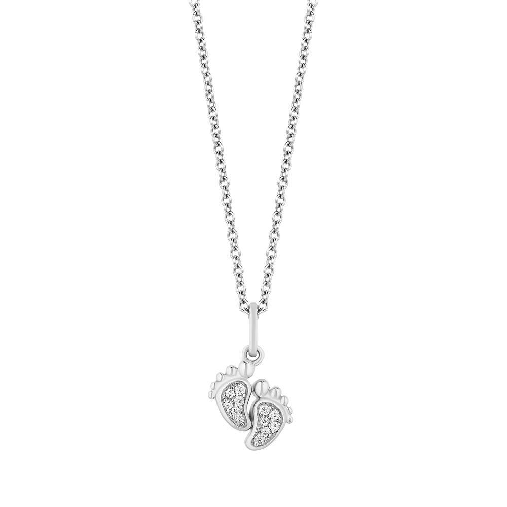 Hallmark Fine Jewelry Baby Feet Pendant in Sterling Silver with 1/10 Cttw of Diamonds