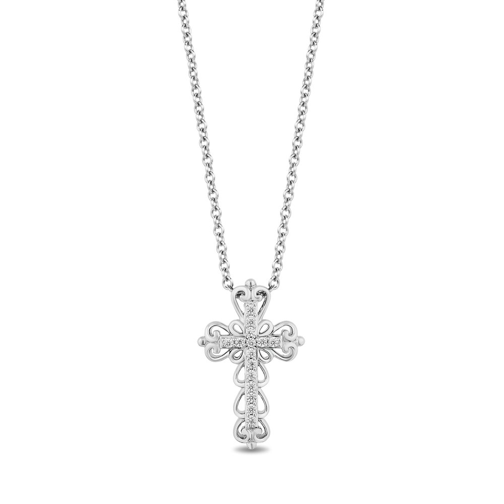 Hallmark Fine Jewelry Lacy Cross Pendant in Sterling Silver with Diamonds