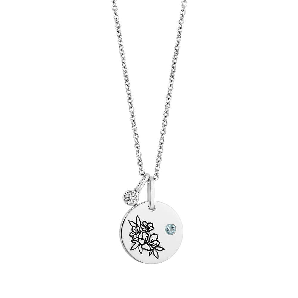 Hallmark Fine Jewelry March Flower of the Month Pendant in Sterling Silver with Aquamarine and Diamond Accent