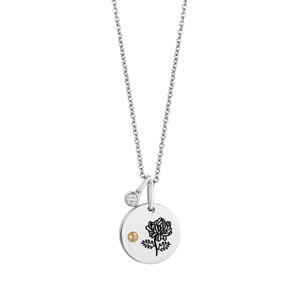 Hallmark Fine Jewelry November Flower of the Month Pendant in Sterling Silver with Citrine and Diamond Accent