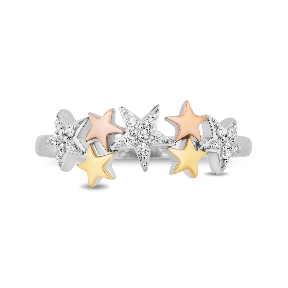Hallmark Fine Jewelry Starry Night Ring in Sterling Silver and 14K Yellow and Rose Gold with Diamonds