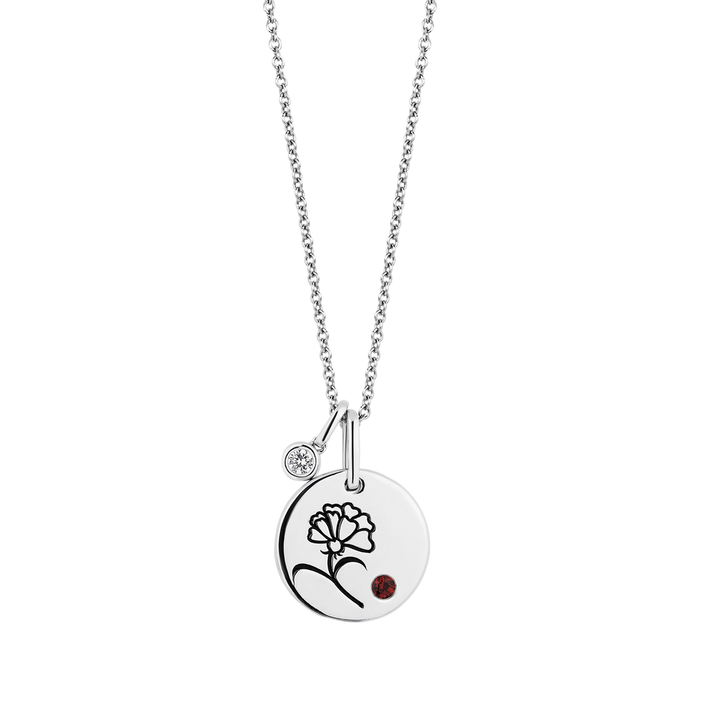 Hallmark Fine Jewelry January Flower of the Month Pendant in Sterling Silver with Diamond and Garnet Accent