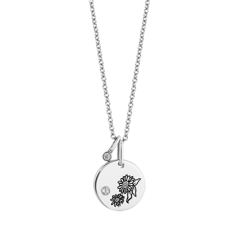Hallmark Fine Jewelry April Flower of the Month Pendant in Sterling Silver with White Topaz and Diamond Accent