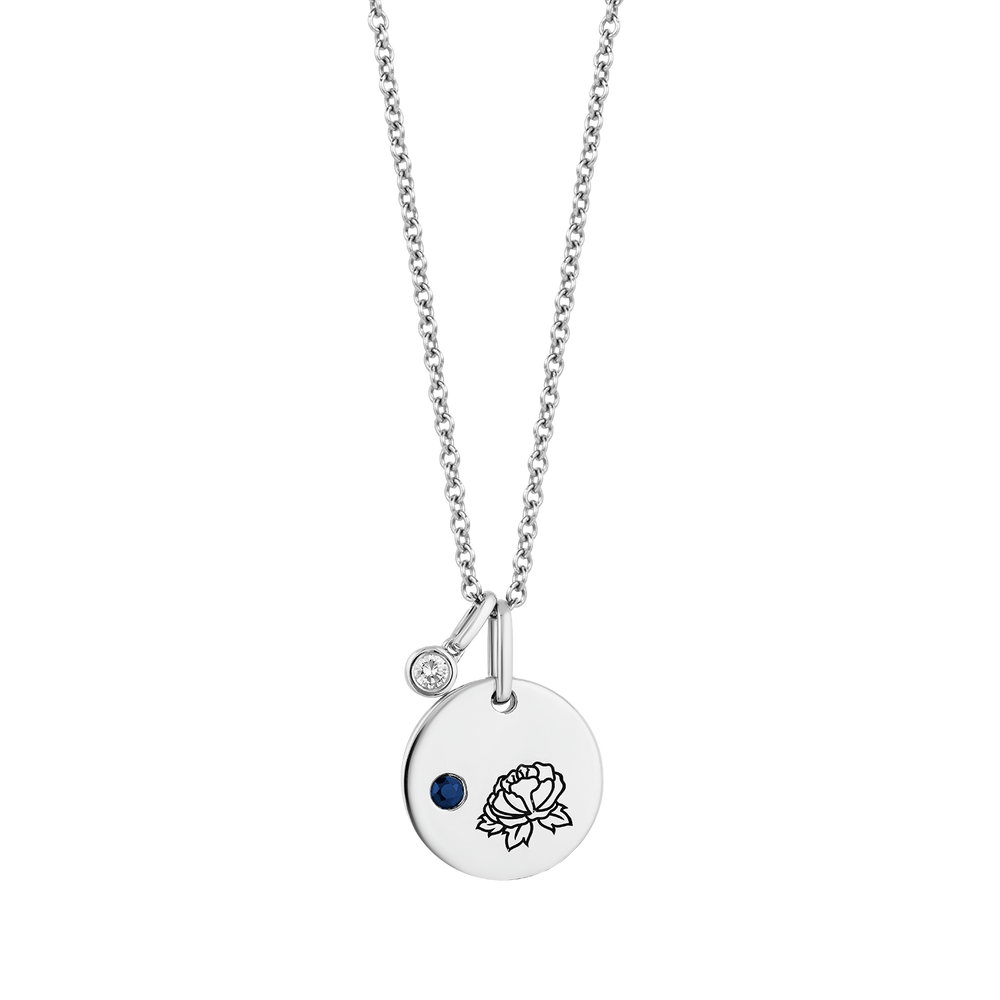 Hallmark Fine Jewelry September Flower of the Month Pendant in Sterling Silver with Blue Sapphire and Diamond Accent
