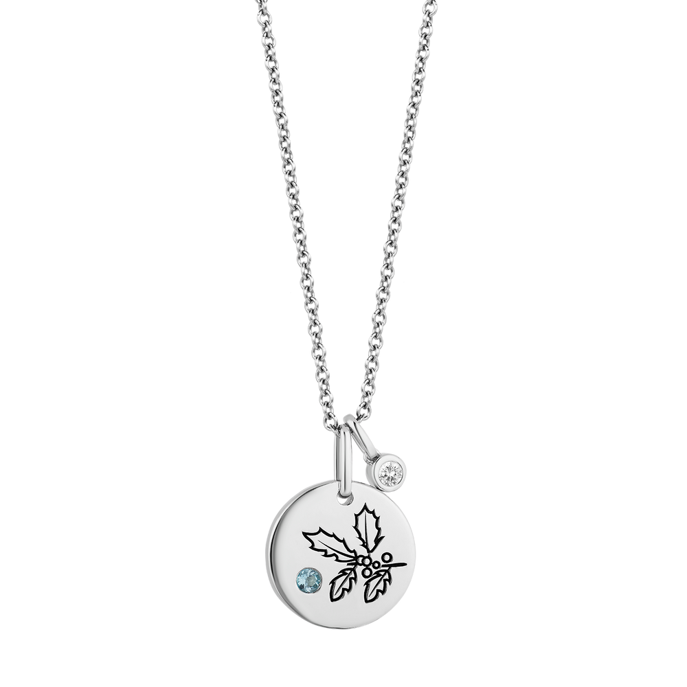 Hallmark Fine Jewelry December Flower of the Month Pendant in Sterling Silver with Swiss Blue Topaz and Diamond Accent