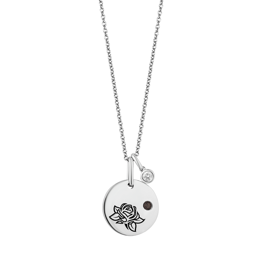 Hallmark Fine Jewelry June Flower of the Month Pendant in Sterling Silver with Smoky Quartz and Diamond Accent