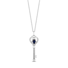 Load image into Gallery viewer, Hallmark Fine Jewelry Key Pendant in Sterling Silver with 1/4 Cttw of Diamonds and Created Blue Sapphire

