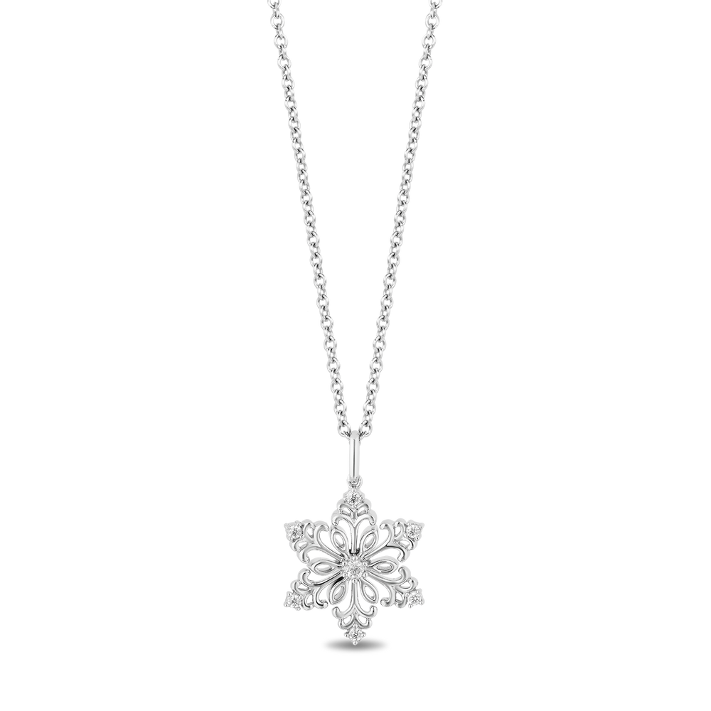 Hallmark Fine Jewelry Florentine Filigree Snowflake Pendant in Sterling Silver with 1/10 Cttw of Diamonds