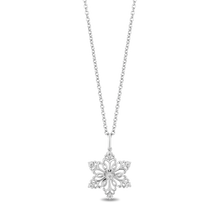 Load image into Gallery viewer, Hallmark Fine Jewelry Florentine Filigree Snowflake Pendant in Sterling Silver with 1/10 Cttw of Diamonds

