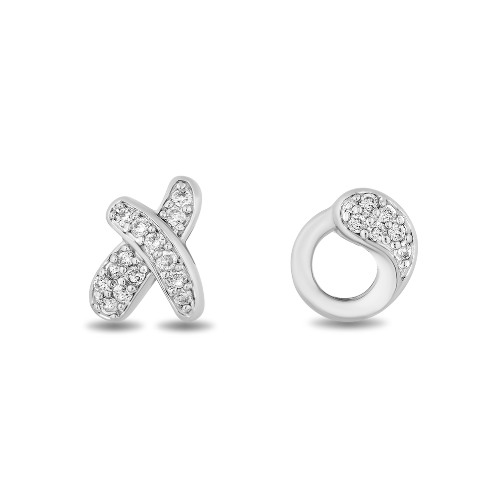 Hallmark Fine Jewelry Sculpted One Hug and One Kiss Earrings in Sterling Silver with 1/8 Cttw of Diamonds