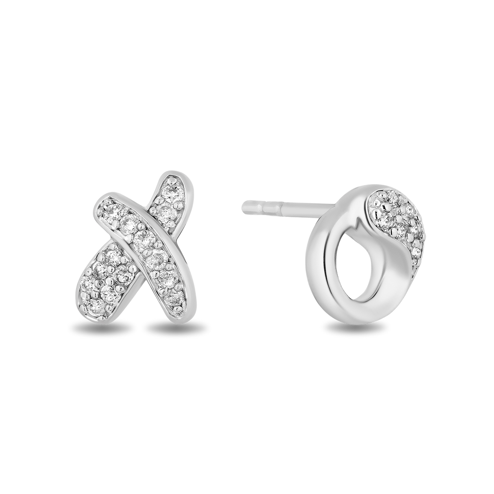 Hallmark Fine Jewelry Sculpted One Hug and One Kiss Earrings in Sterling Silver with 1/8 Cttw of Diamonds