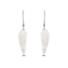 Load image into Gallery viewer, Hallmark Fine Jewelry Wing Drop Earrings in Carved Mother of Pearl and Sterling Silver with Diamonds
