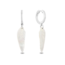 Load image into Gallery viewer, Hallmark Fine Jewelry Wing Drop Earrings in Carved Mother of Pearl and Sterling Silver with Diamonds
