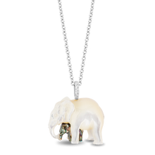 Load image into Gallery viewer, Hallmark Fine Jewelry Mama and Baby Elephant Pendant in Carved Mother of Pearl and Sterling Silver with Diamonds
